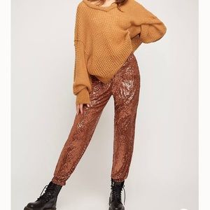 Free People Rose Gold Morelia Sequin Joggers